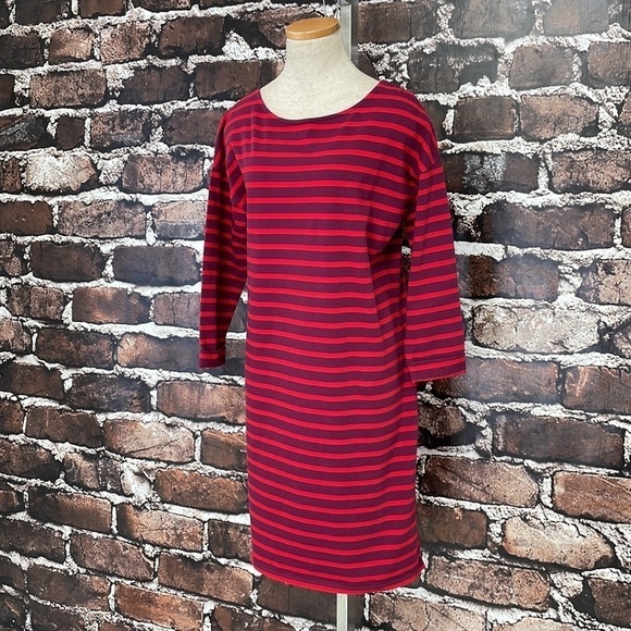 Boden Dress Long Sleeve Midi Round Neck Striped Red Size 8 - Picture 5 of 15